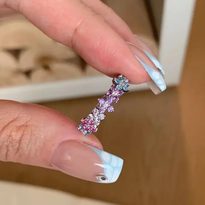 Bagues en cristal coloré de luxe pour femmes, style doux, argent 925 incrusté de diamants, mode et haut de gamme, bijoux réglables