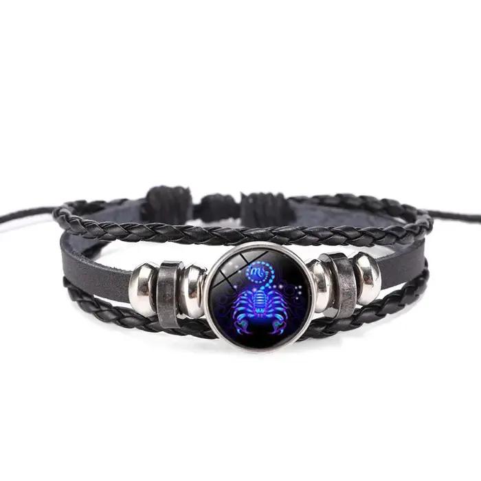 12 signes du zodiaque Constellation charme Bracelet lumineux hommes femmes mode multicouche tissage