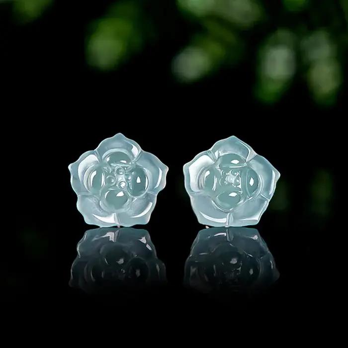 Boucles d'oreilles en argent S925 incrustées de pétales de glace pour femmes, bijoux de style antiqu