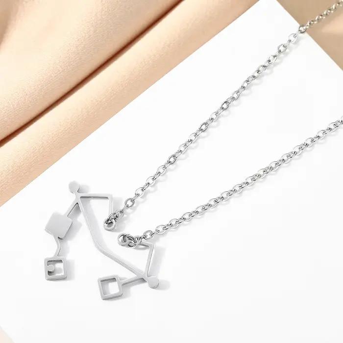 Kinitial-Collier Coeur d'Etheria en Acier Inoxydable