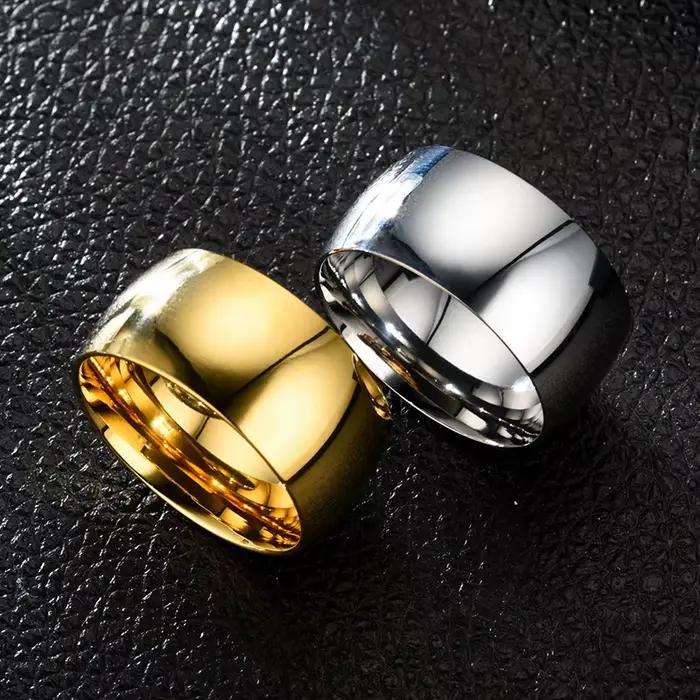 Bagues de mariage classiques Naver Fade de 12mm, couleur or, en acier inoxydable, bijoux pour hommes et femmes