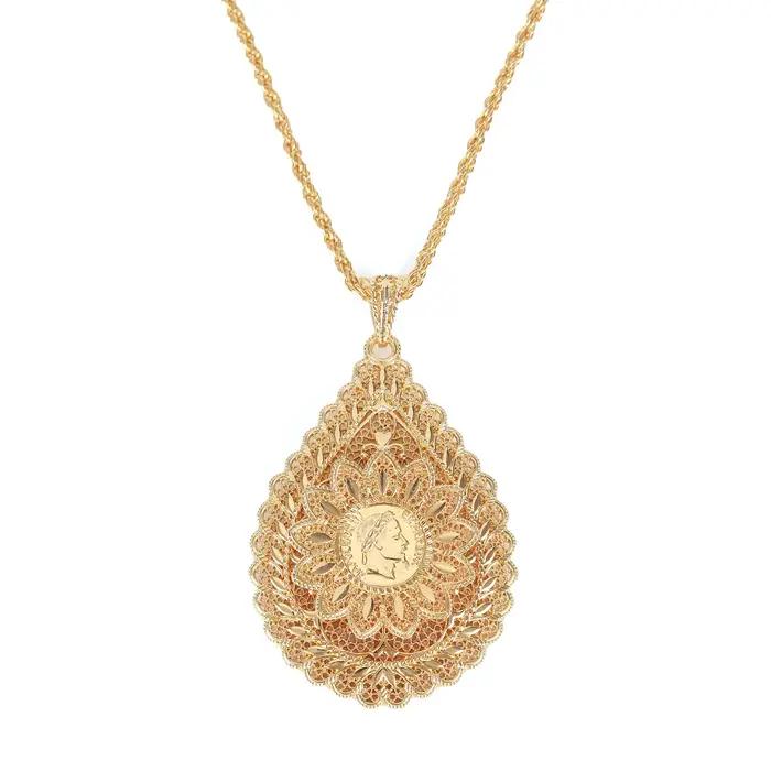 1 collier pour femme arabe, en forme de fleur sculptée, cadeau de bijoux pour Banquet de mariage