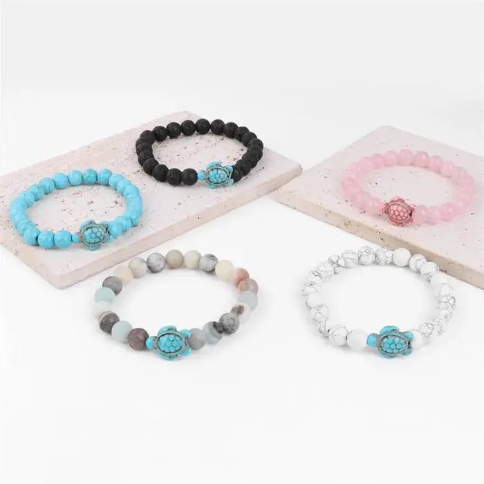 Bracelet de suivi de tortue de mer en pierre avec chaîne corde pour homme et femme style classique pour la conservation de la nature occasions spéciales