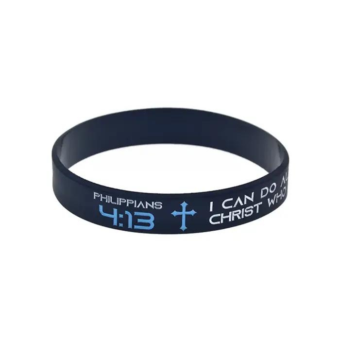 Philippiens 4:13 Je peux tout faire à travers le Christ qui me donne de la force Bracelet en silicone 1
