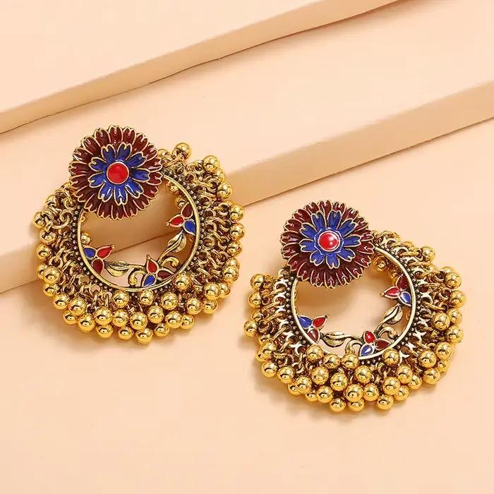Jhumka-Boucles d'oreilles pendantes indiennes pour femmes et filles