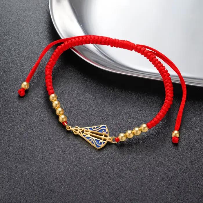 Bracelet Croix de la Vierge Aparecida en Acier Inoxydable, Cordon Tressé Réglable, Émail Bleu, Bijou Religieux, Cadeau