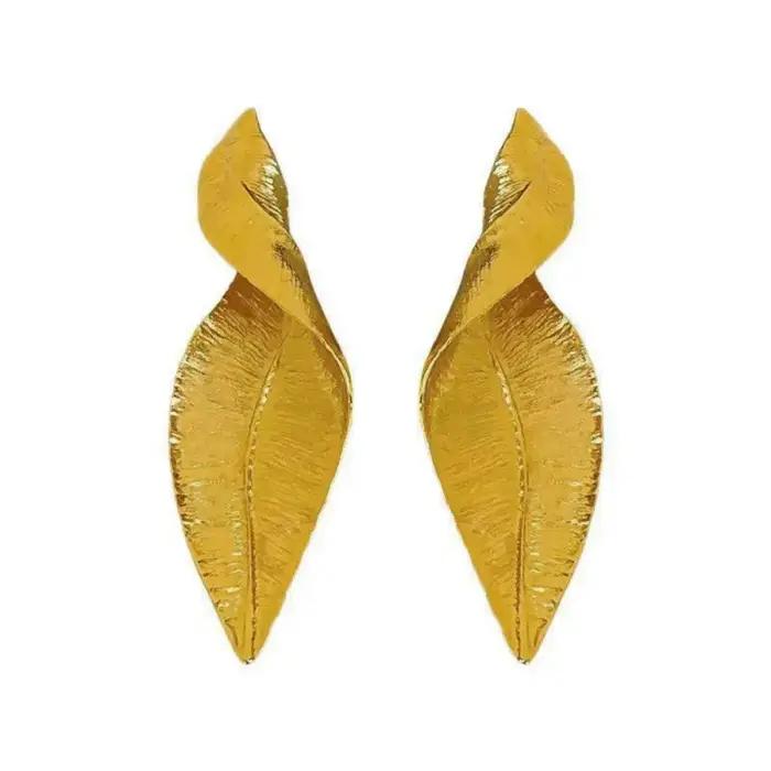 Boucles d'oreilles pendantes rétro exagérées en feuille d'or