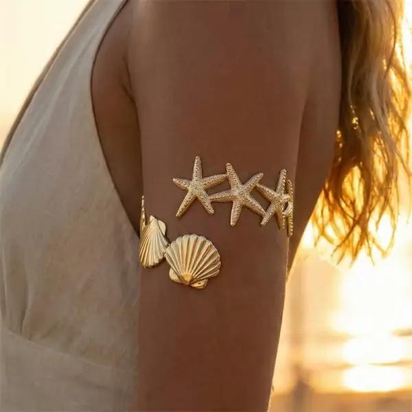 Bracelet de bras réglable forme coquillage étoile de mer femme bijoux vacances plage accessoire thème nautique océan fantaisie marine