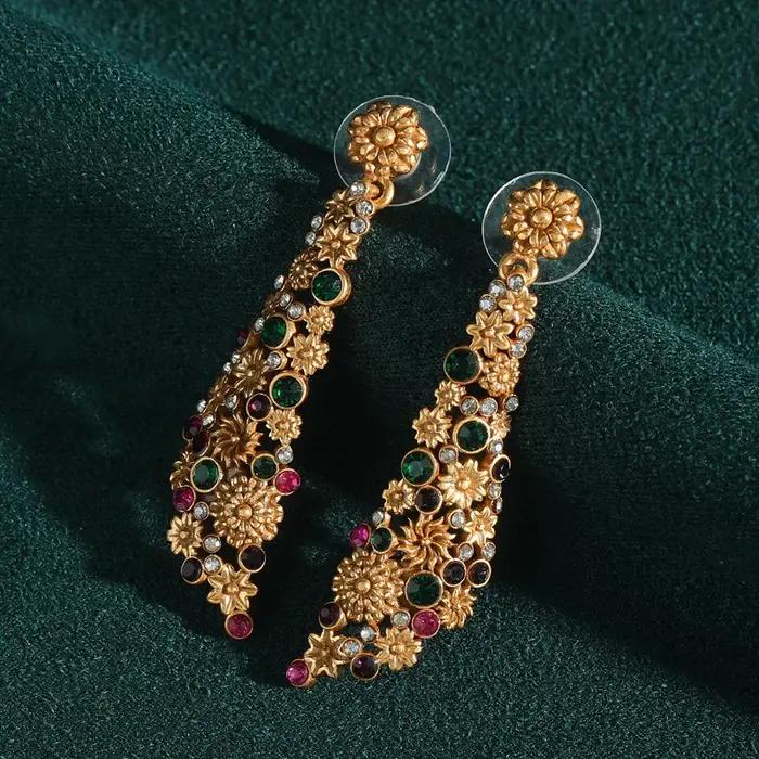 Vintage goutte Dangle strass fleur boucles d'oreilles déclaration esthétique femme 2025 luxe concepteur charme Antique bijoux accessoires