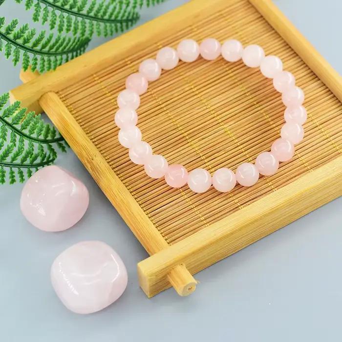 Bracelets extensibles en pierre naturelle de Quartz, poudre de Rose naturelle, purifie l'âme, bijoux, perles pour amoureux des femmes
