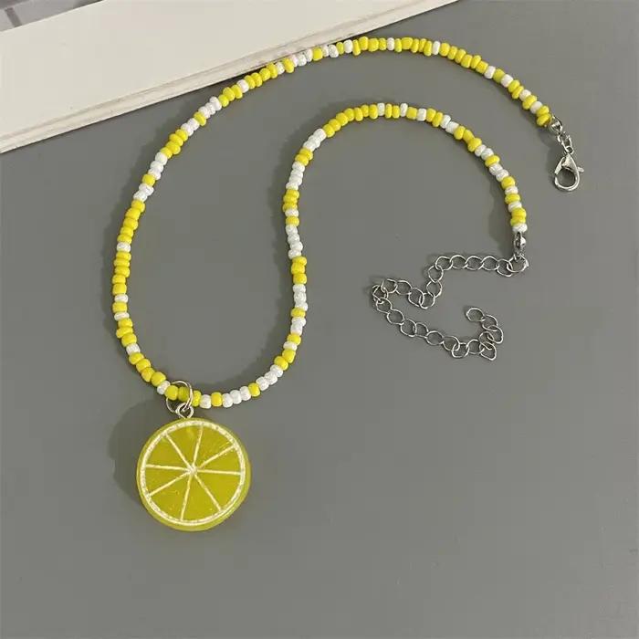 Collier Pendentif Fruits Variés Bohème Perles de Riz Cadeau pour Femme Filles Occasions Spéciales