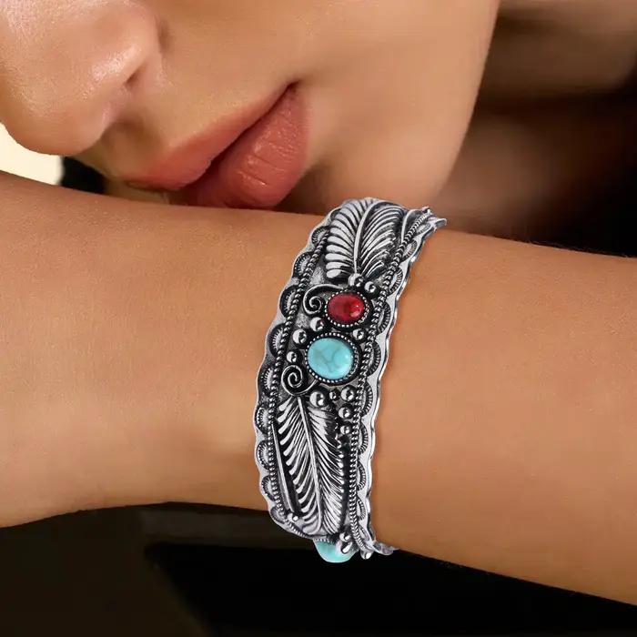 Bracelet ovale en alliage Turquoise vintage or argent élégant pour homme femme occasions spéciales partys elegance style classique
