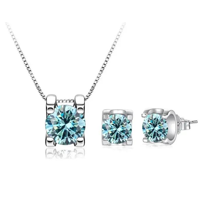 BagueRingen-Ensemble de bijoux Moissanite en argent regardé 925 pour femme
