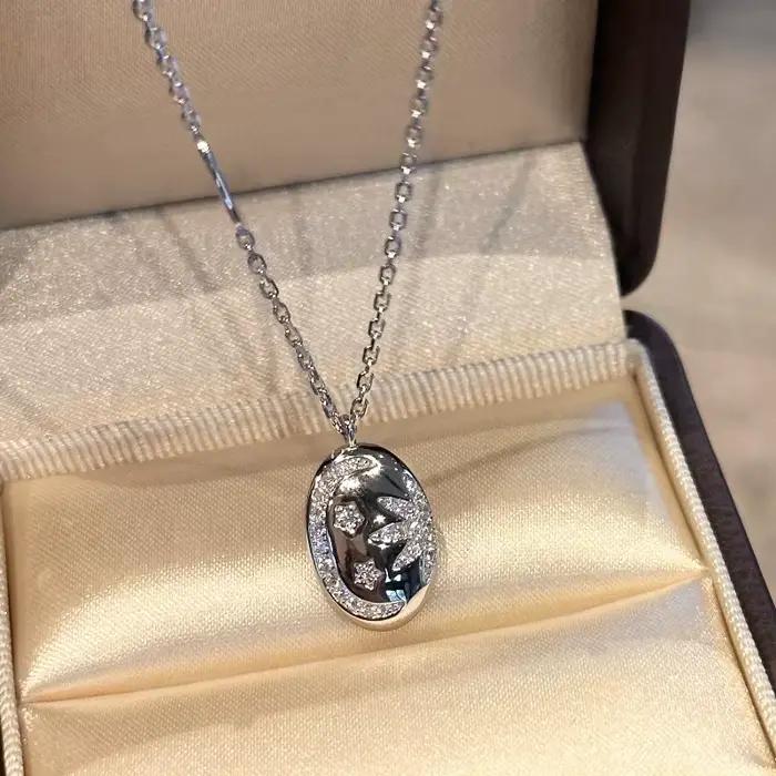 Collier Simple en argent 925 avec incrustation de diamant brillant, coquille de soleil et de lune, léger, de luxe, créatif, exquis, chaîne, bijoux de mariage