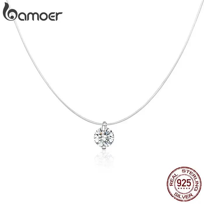 BAMOER argent Invisible chaîne colliers pendentifs strass colliers ras du cou Transparent ligne de pêche Collier Femme SCN332