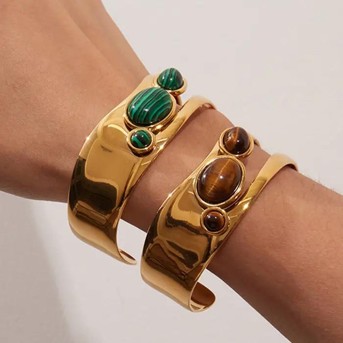 Bracelet jonc tendance en acier inoxydable plaqué or