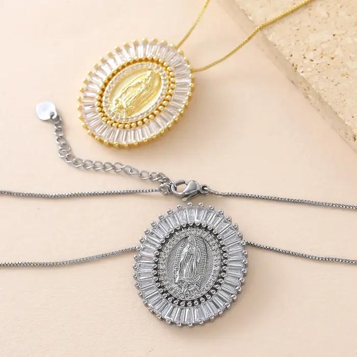 MHS.SUN AAA Zircon Religion bijoux catholique vierge Guadalupe pendentif collier mode or/argent plaqué tour de cou pour femmes hommes