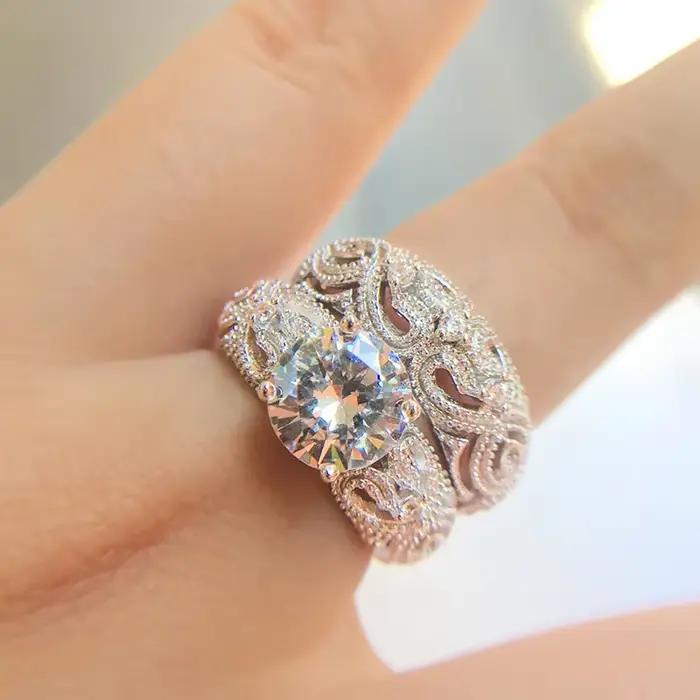 Bague de fiançailles en argent regardé 925 pour femme