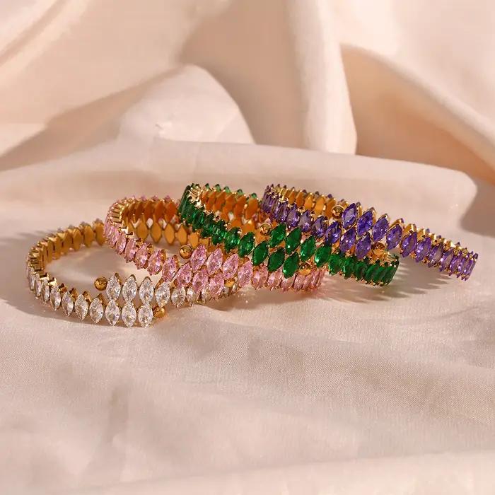 E.B.belle-Bracelet de Luxe en Clip Vert et Violet pour Femme