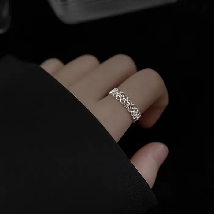Bijoux de créateur en argent Sterling 925, anneaux réglables en dentelle creuse pour femmes, accesso