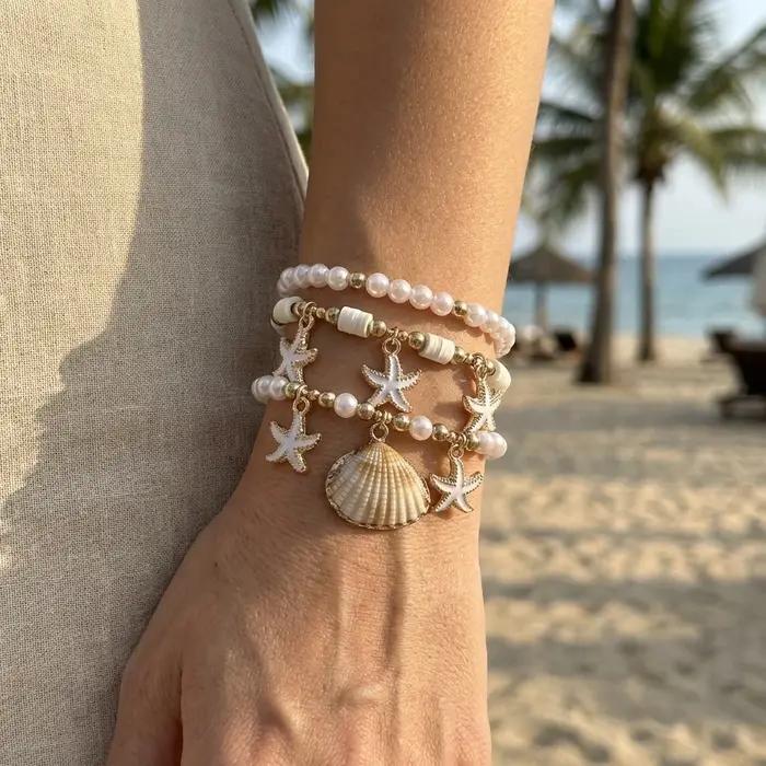 Ensemble de bracelets de luxe en perles d'imitation Heishi pour femmes
