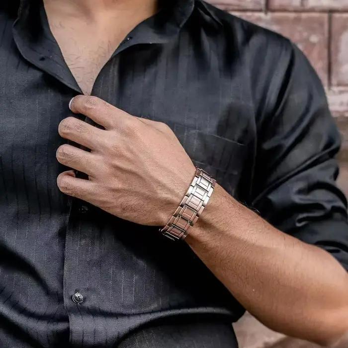 Bracelet Magnétique Ultra-Fort en Cuivre Pur 99.9% Design Sportif Réglable Bracelet Chaîne et Maillons pour Hommes Occasions Spéciales