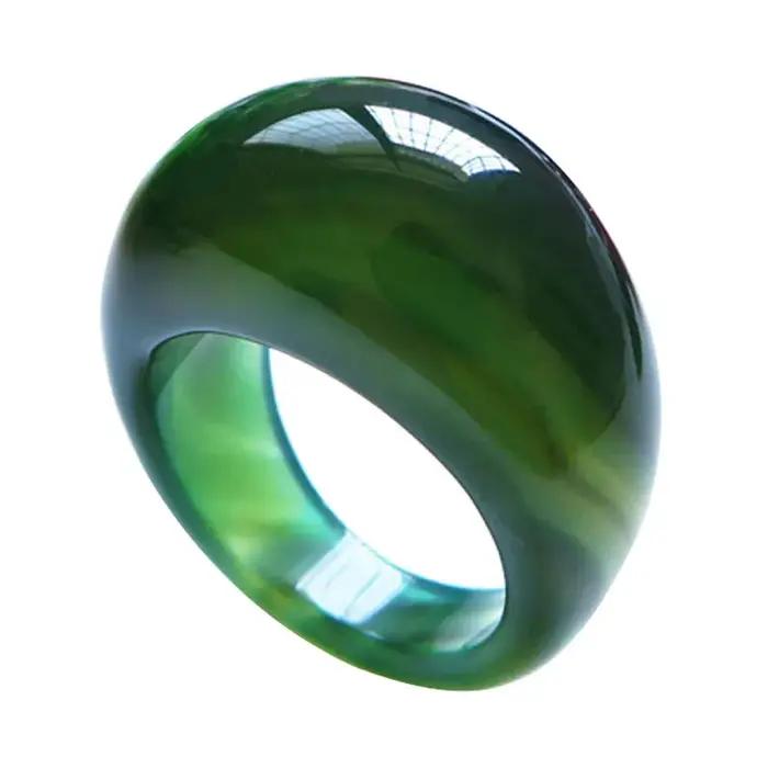 Bague artisanale en agate verte naturelle pour hommes et femmes, bijoux en jadeite texturée, pierre