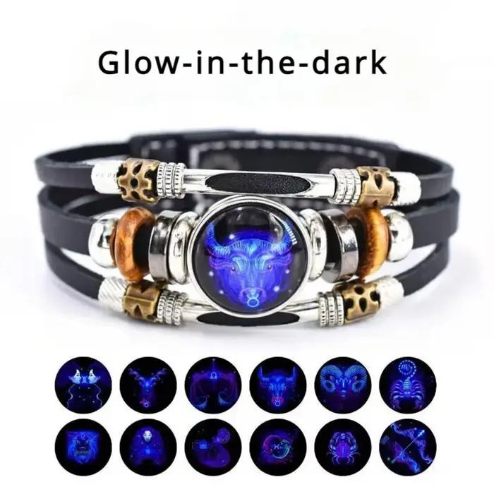 Constellations Bracelet en cuir lumineux rétro multicouche