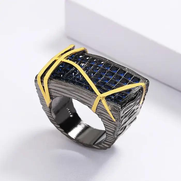 Ensemble de bijoux géométriques en or noir et bleu pour femmes, bague collier boucles d'oreilles pour occasions spéciales engagement