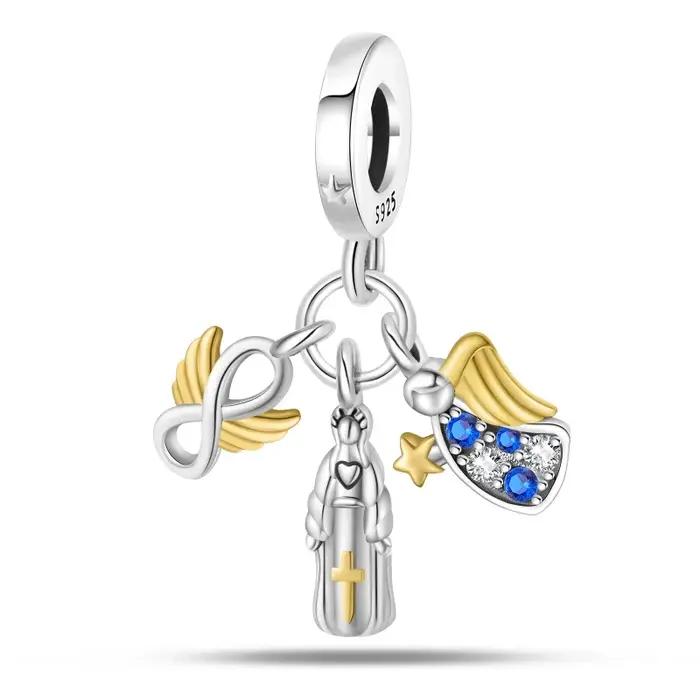 Pendentif élégant en argent sterling 925 avec breloques ange Madonna