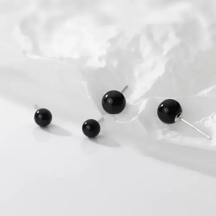 Boucles d'oreilles perle noire en argent regardé 925 pour femmes et enfants, bijoux d'oreille de tem