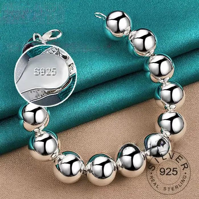 Bracelet chaîne solide couleur argent, breloque à la mode pour femmes et hommes, grande boule de mar