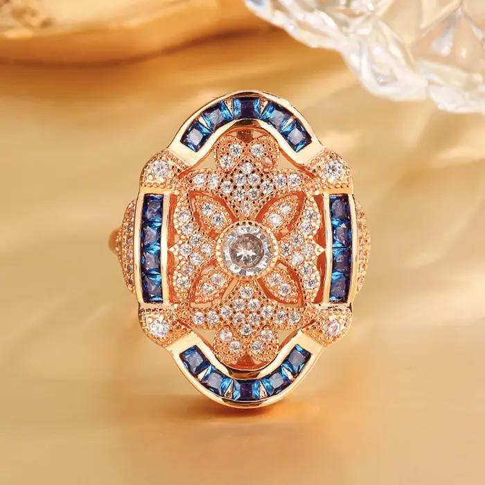 Vinregem Sparkling Lab créé saphir rubis émeraude gemmes ouvert anneau réglable pour les femmes cade