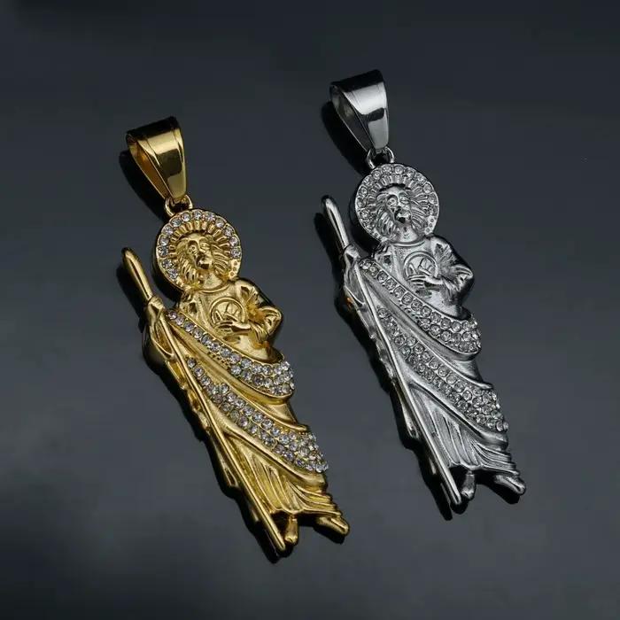 Pendentif Collier Saint Jude Thaddeus avec Strass en Acier Inoxydable pour Hommes et Femmes Occasions Spéciales Hiphop Rock