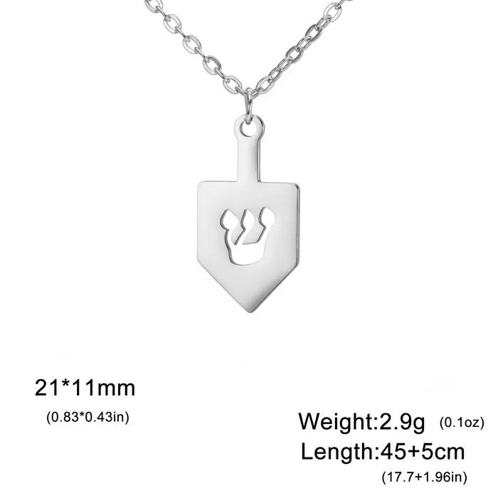 LIKGREAT Judaica hébreu pendentif collier en acier inoxydable bijoux juifs Hei nonne Shin Gimel Dreidel femmes accessoires de fête Hannu