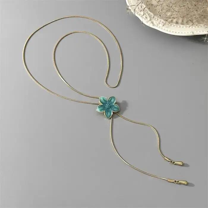 Collier Lariat Coquette Esthétique Fleur Colorée pour Femme
