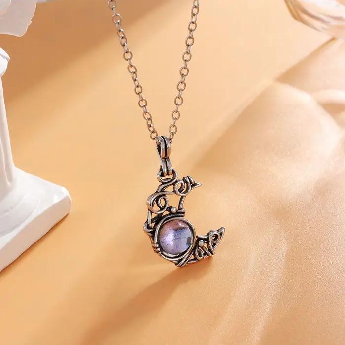 Collier pendentif lune chat noir vintage mignon pour femmes et adolescentes