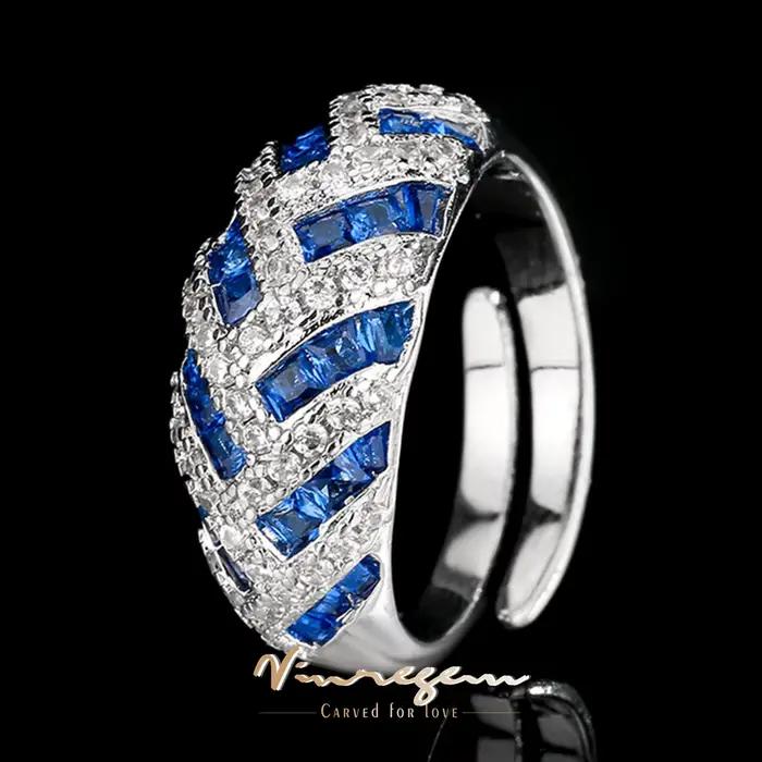 Vinregem Lab créé saphir rubis émeraude gemmes Vintage ouvert anneau réglable pour les femmes cadeau anniversaire bijoux fins en gros