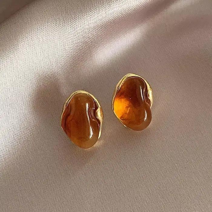 Boucles d'Oreilles Géométriques Irrégulières en Ambre pour Femme et Fille, Clou de Charbon, Maillard