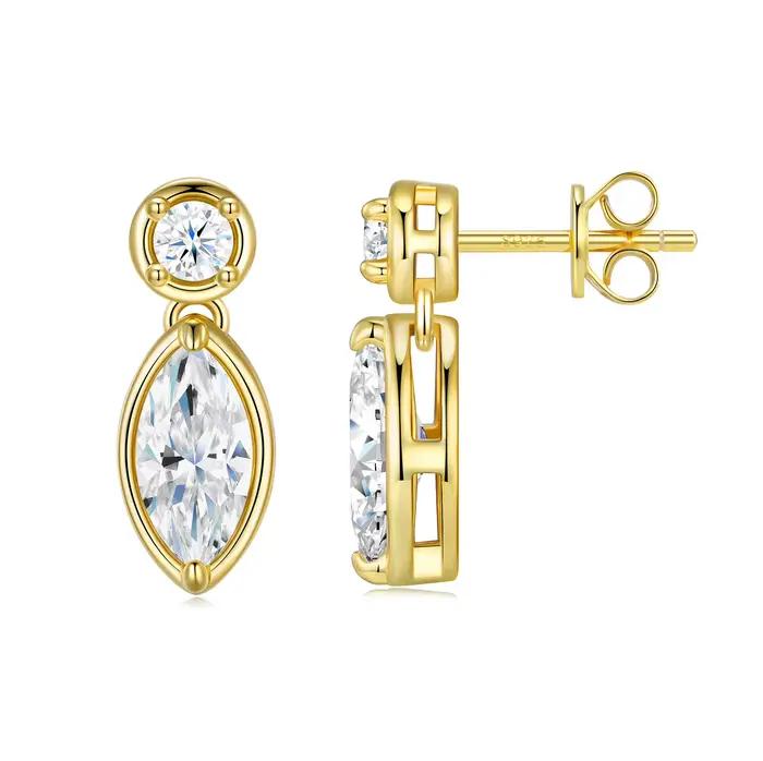Superbes boucles d'oreilles Double Moissanite taille Marquise couleur D 2CT
