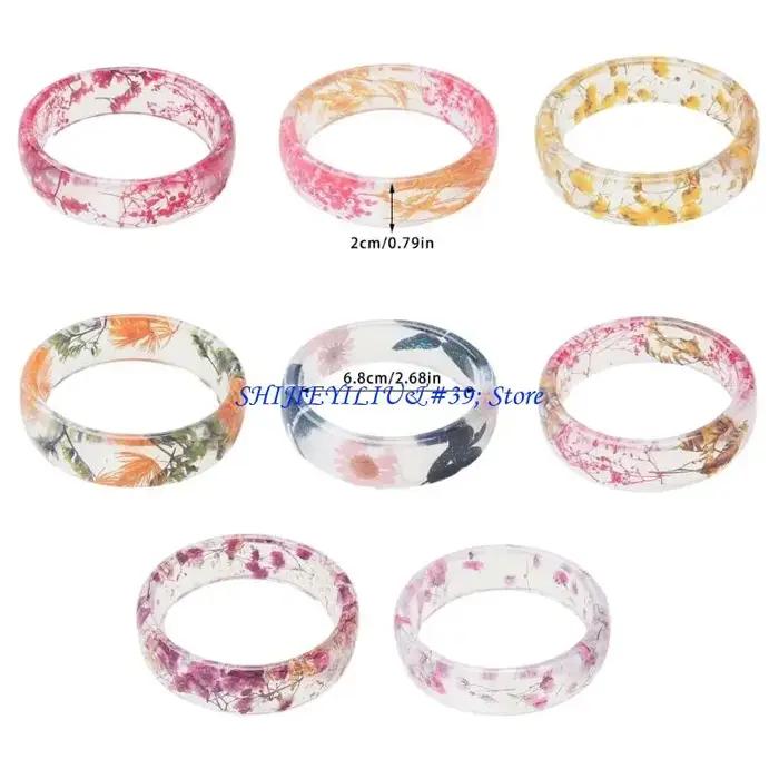 E21F – bracelet élégant en résine avec fleurs préservées pour femmes