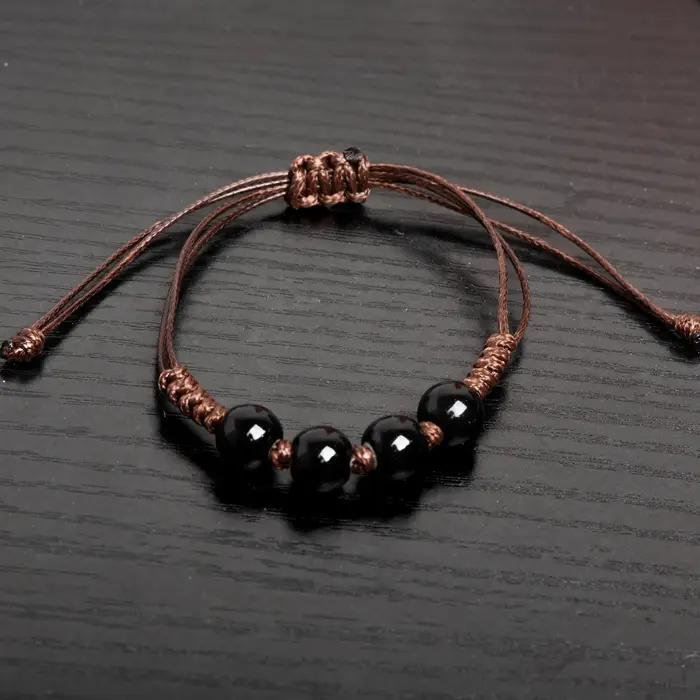 Bracelet Ajustable en Perles de Céramique Noire