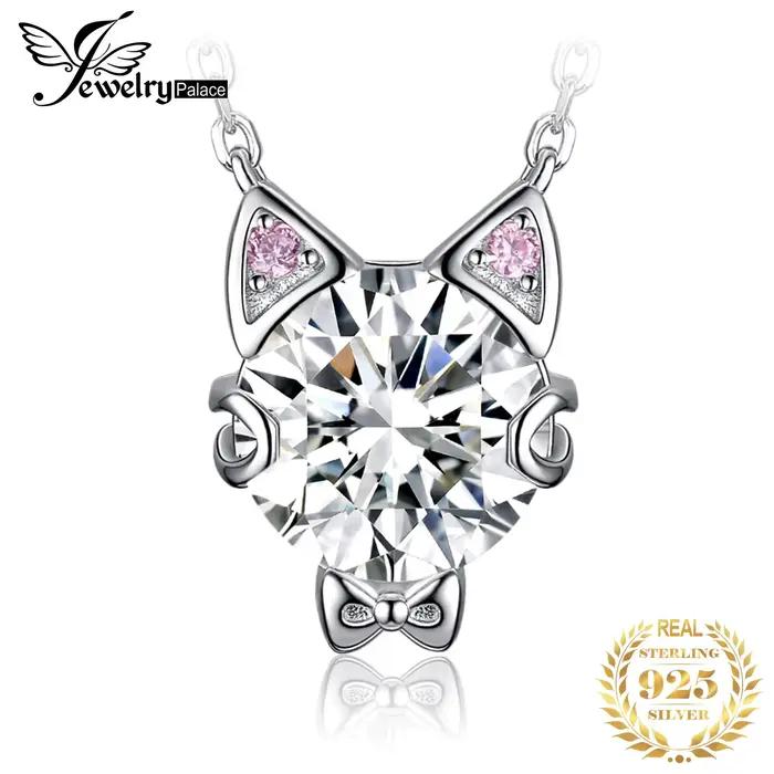 JewelpopPalace-Collier pendentif en argent regardé 925 pour femme, pierre précieuse ronde 3ct, amour