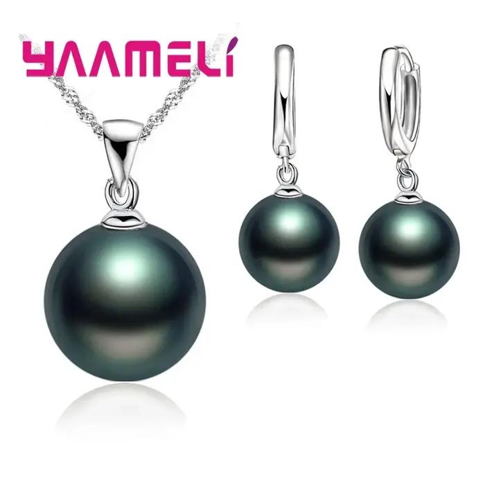 Ensemble de bijoux de mariage lisses pour femmes, en argent Sterling 925, collier de perles, boucles d'oreilles, bijoux à la mode, accessoires cadeaux