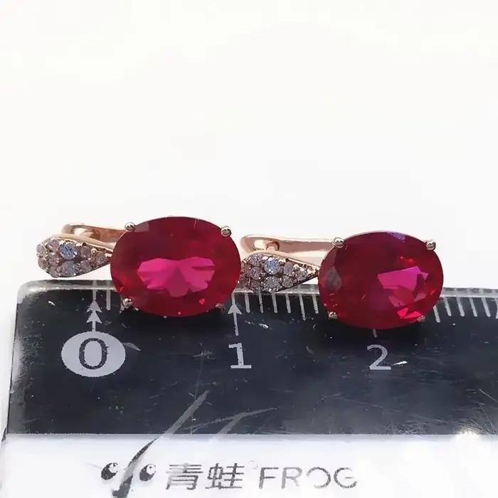 Boucles d'oreilles ovales en rubis incrusté d'or rose 14K plaqué or violet 585 pour femmes
