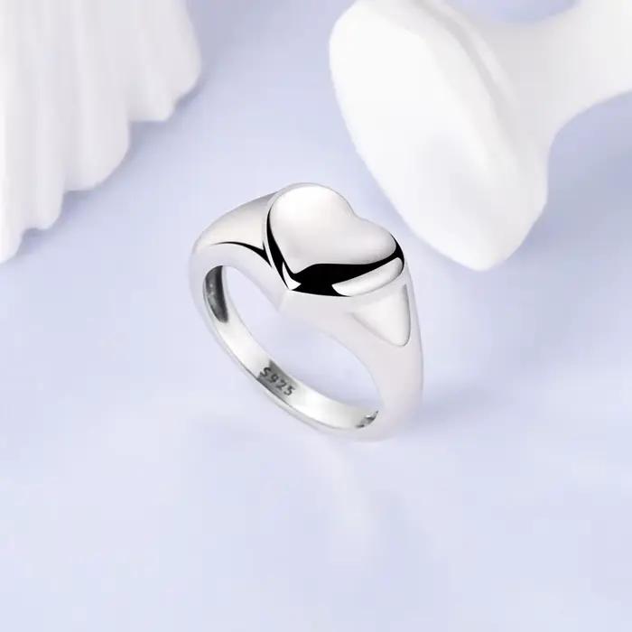 Bague originale en argent Sterling 925 avec cœur scintillant pour femmes et filles
