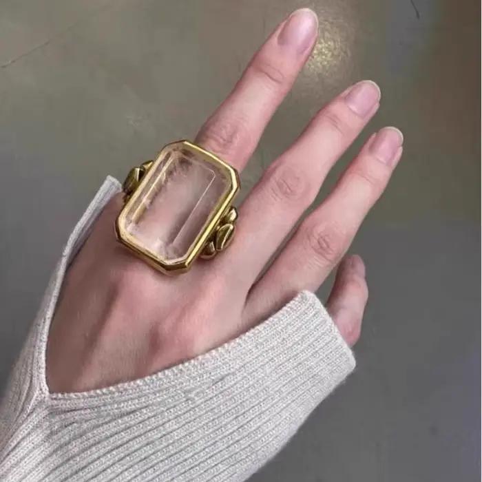 Bague en cristal cube de sucre carré, mode rétro française