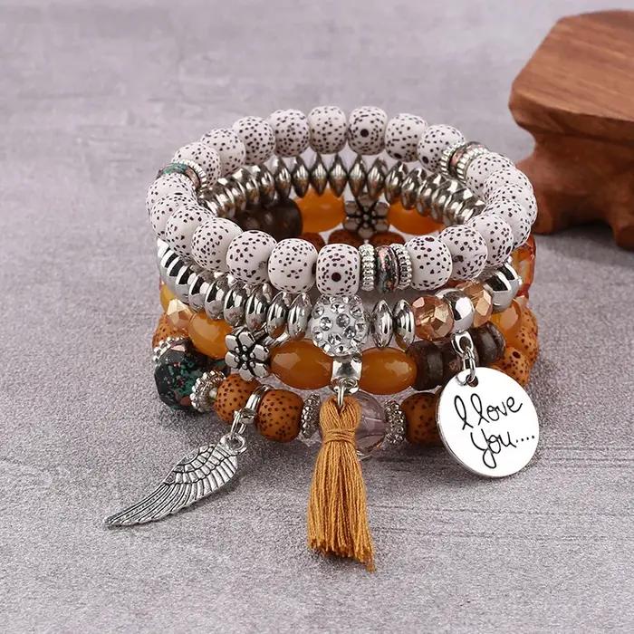 Ensemble de bracelets de perles de riz multicouches pour femmes