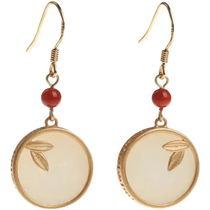 VENTFILLE Hetian Jade oreille crochet boucle d'oreille femmes haut de gamme tempérament Style ethnique rétro boucles d'oreilles cloisonné artisanat pendentif cadeau