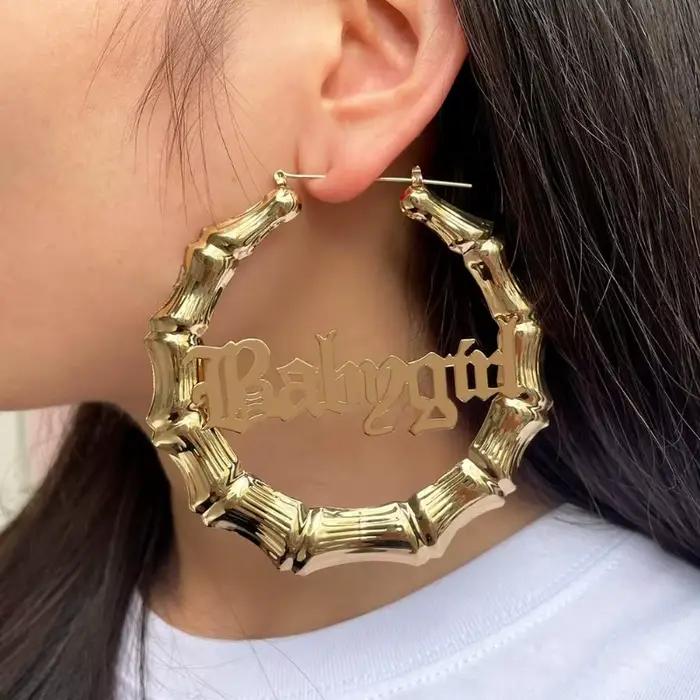 Grandes boucles d'oreilles créoles en bambou plaqué or et argent pour femmes, tenues pour petite amie des années 80 et 90, Style Hip-Pop, bijoux cadeaux de fête